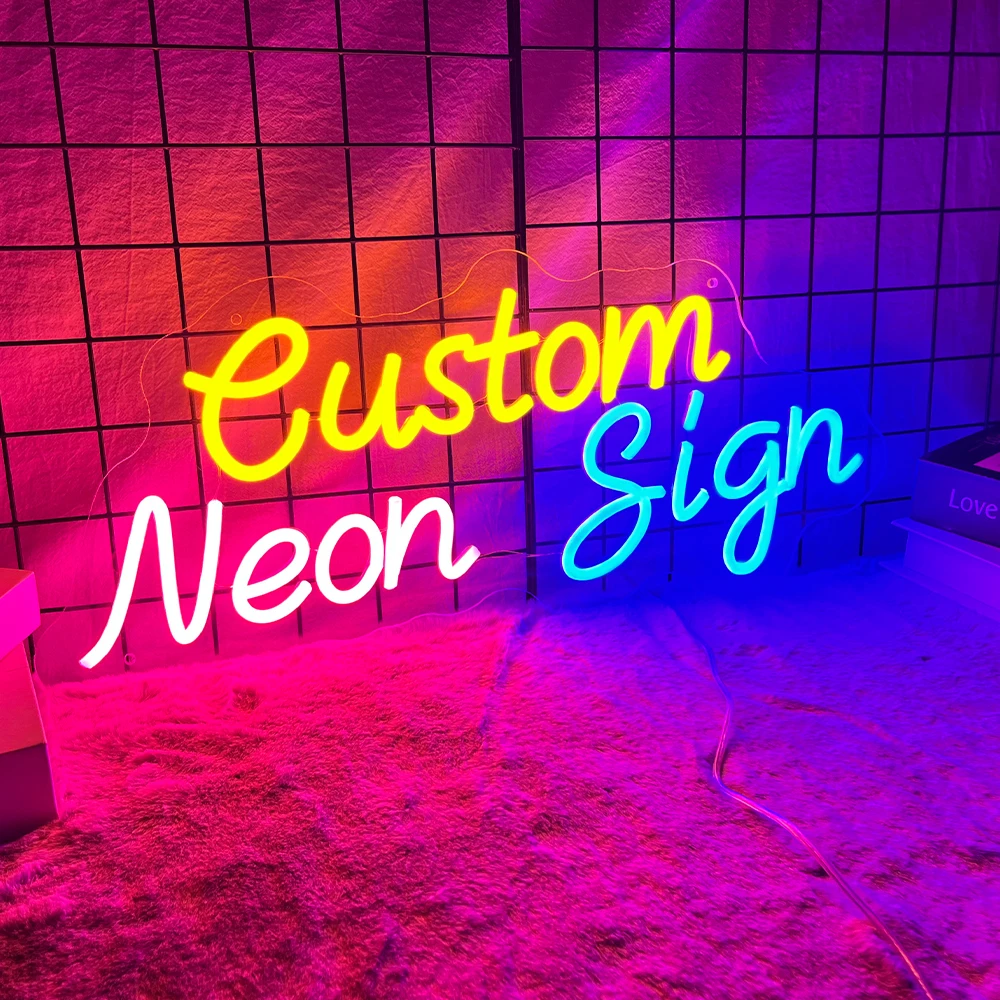 Logotipo personalizado sinais de néon colorido ajustável led sinal para quarto loja parede rgb luz decoração personalizado seu texto imagem sinais