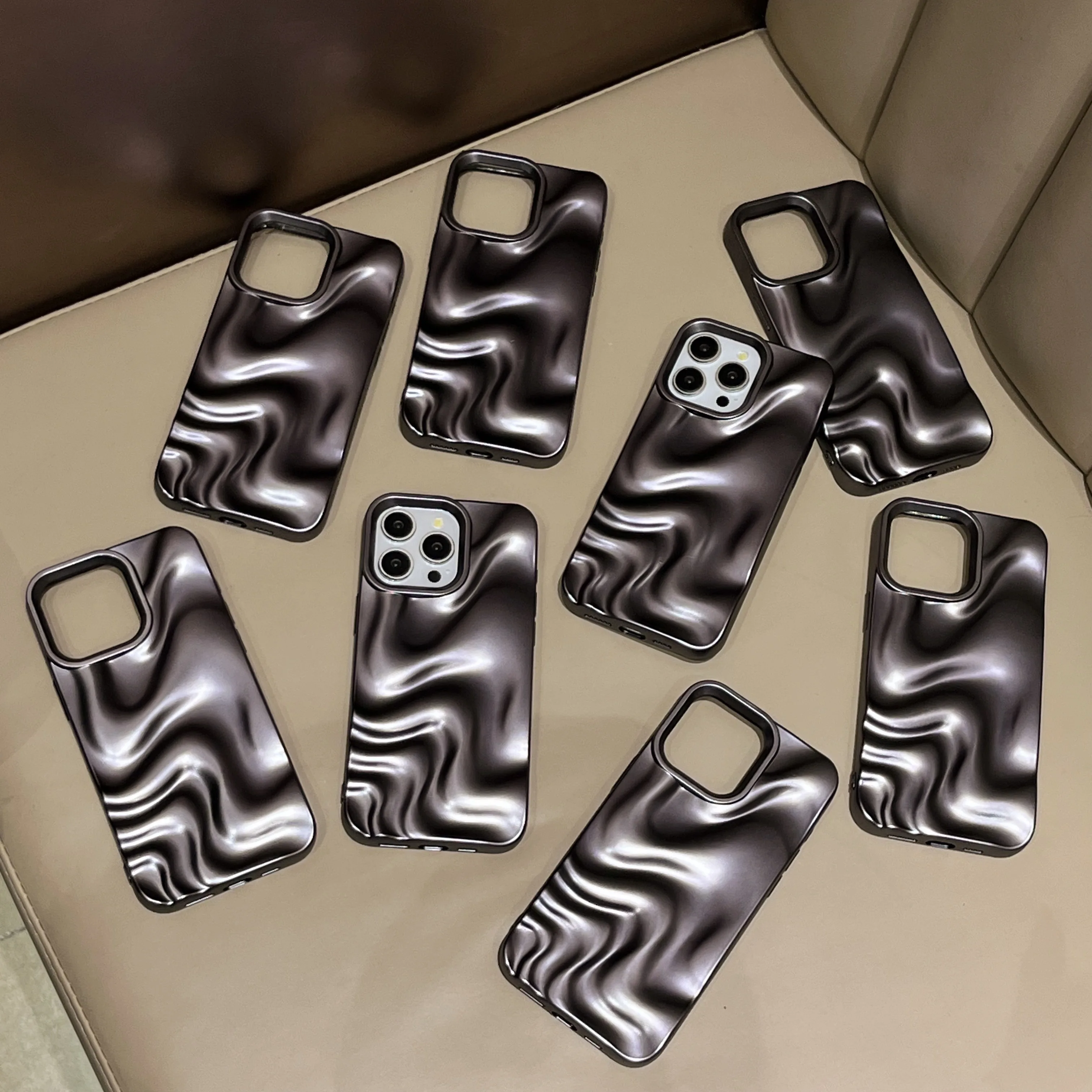 

Мягкий чехол из ТПУ с 3D водной рябью и глазурью для iPhone 11, 12, 13, 14, 15, 16 Pro Max Cool Gun Color Wave Pattern Противоударный чехол