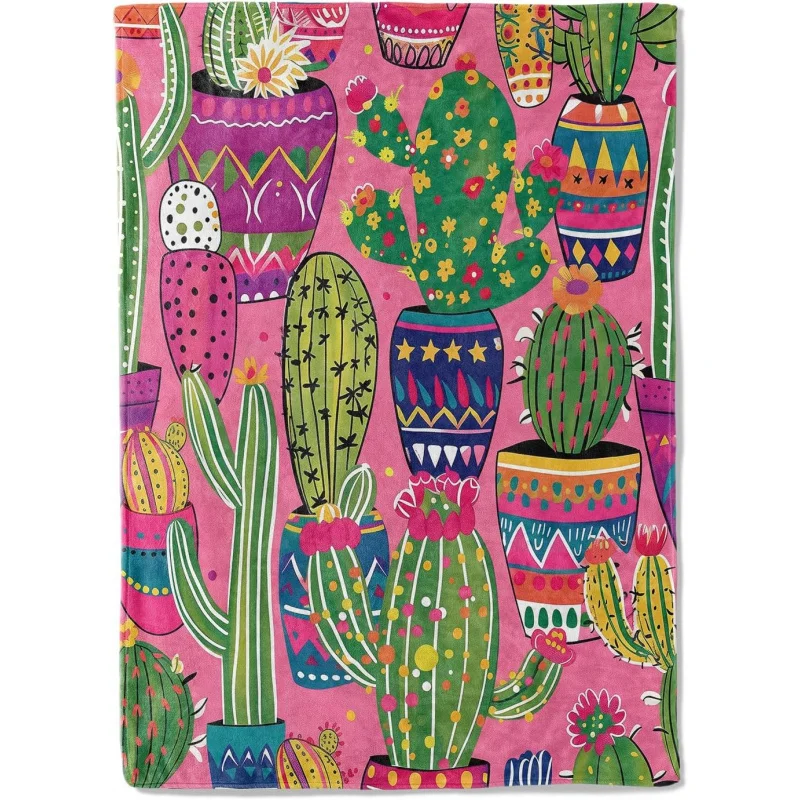 

Colorful cactus patterned flannel blanket is super soft, lightweight and warm, comfortable all year round, plush anti pilling