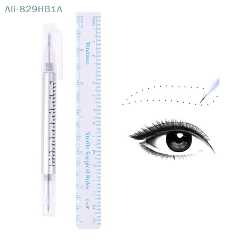 Tattoo Skin Marker Pen Tool Accessories Surgical Skin Marker For Eyebrow Double-Head Fixed Point Pen With Ruler Set Tools