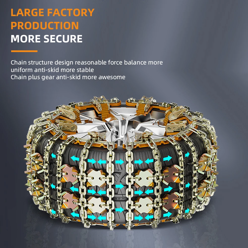 All Season Anti-slip Tire Chains,175-265mm Universal Manganese Steel Traction Chains with Strong Grip for Snow Mud Sand Wet Road
