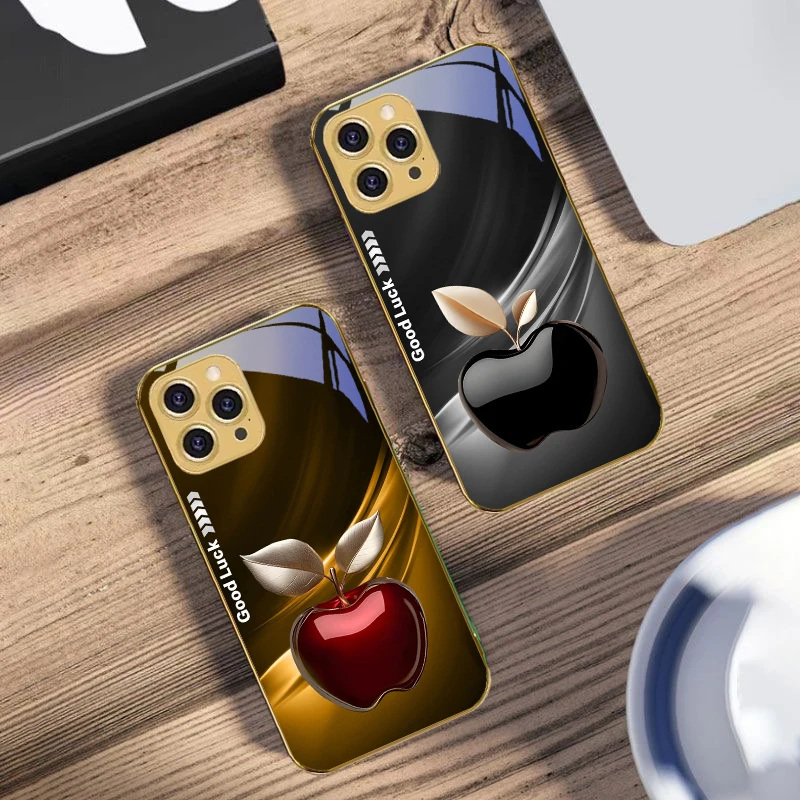 حافظة هاتف آيفون 16 برو ماكس 15 P ro 14 13 Plus 12 Mini 11Pro Max XS Max XR حافظة هاتف من الزجاج المقسى الذهبي البسيط باللون الأسود