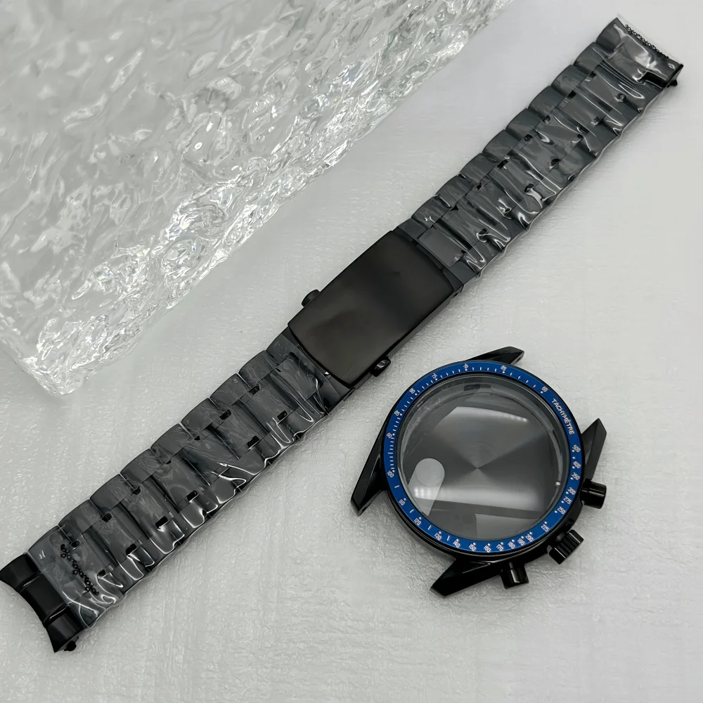 Black Multifunctional 39.7mm Watch Case Suitable for Japan VK63A Quartz Movement Parts Fits 20mm Steel Band Case with Bezel