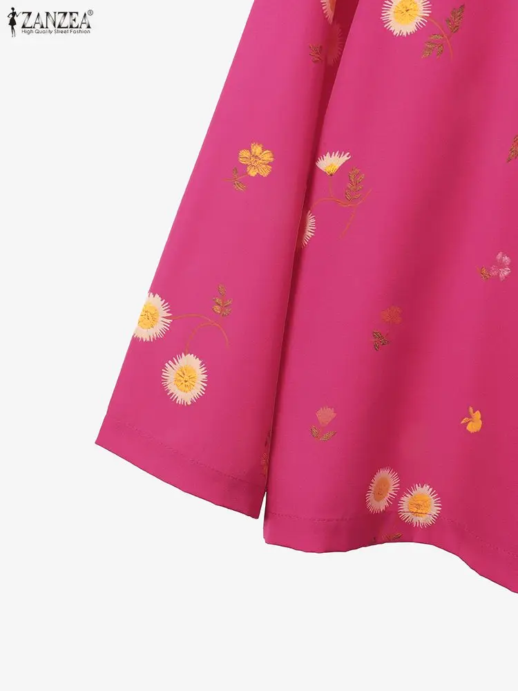 ZANZEA بلوزات نسائية بأكمام طويلة مطبوعة بالورود لخريف 2025 ملابس غير رسمية بفتحة جانبية ورقبة دائرية ملابس يومية ملابس نسائية 3XL #4