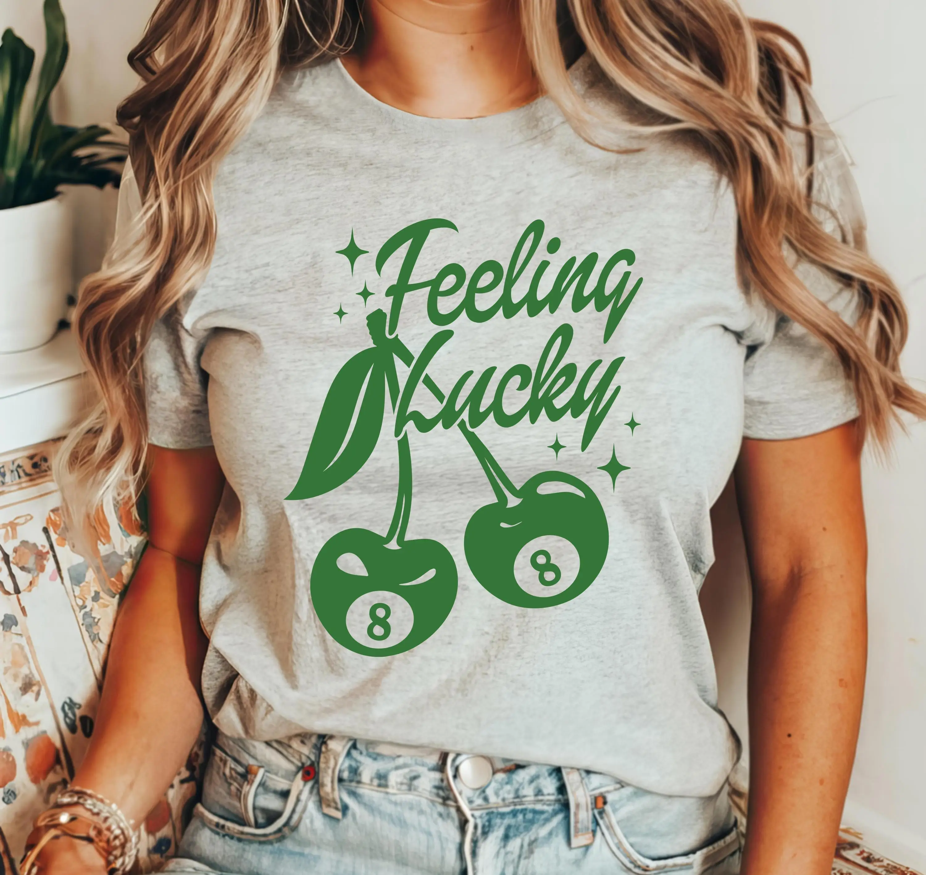 Feeling Lucky T Shirt Number Cherry 8 Ball Trendy Aesthetic Cherries