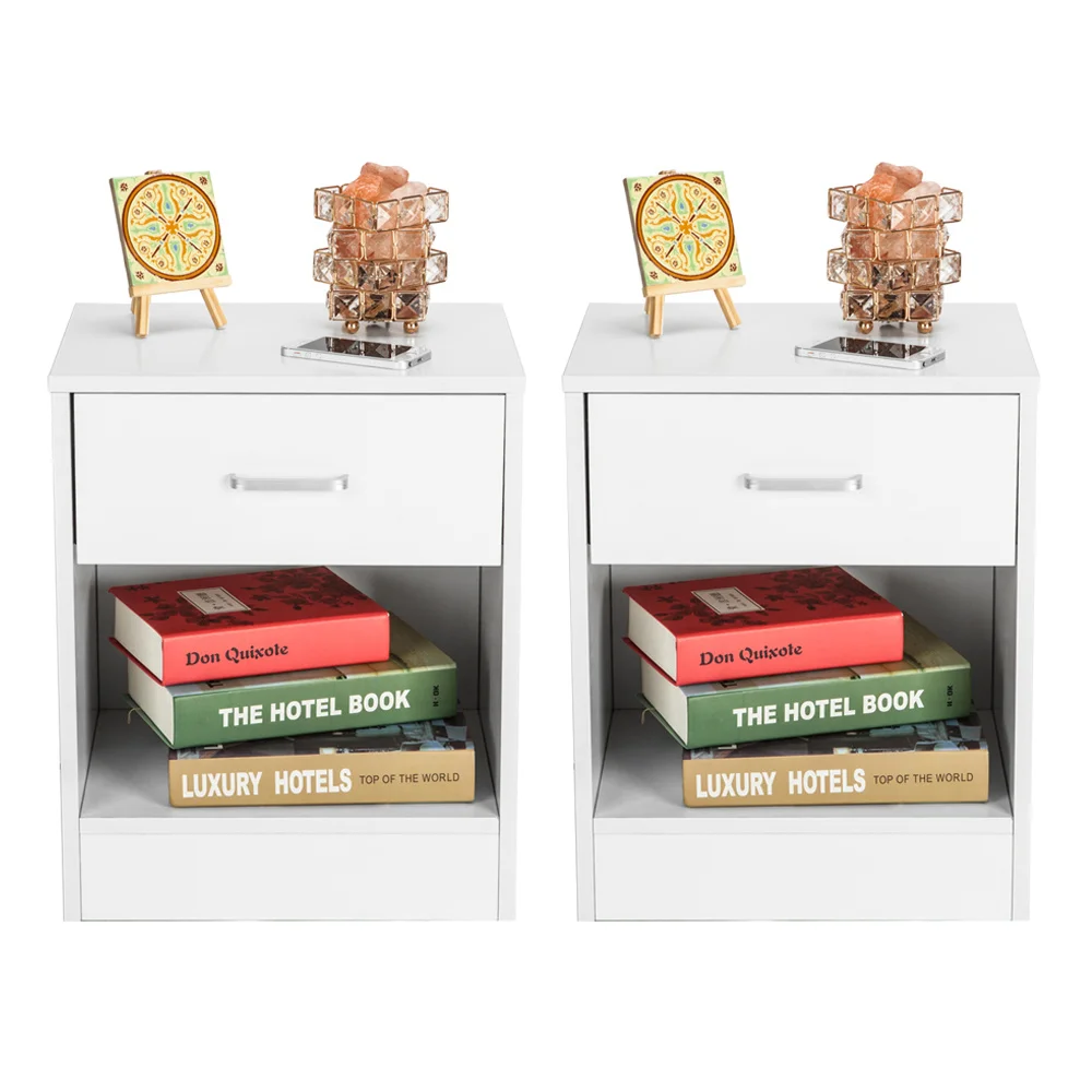 

LEADZM White Pair of Wooden Stylish Nightstands with One Drawer for Storage to Bed