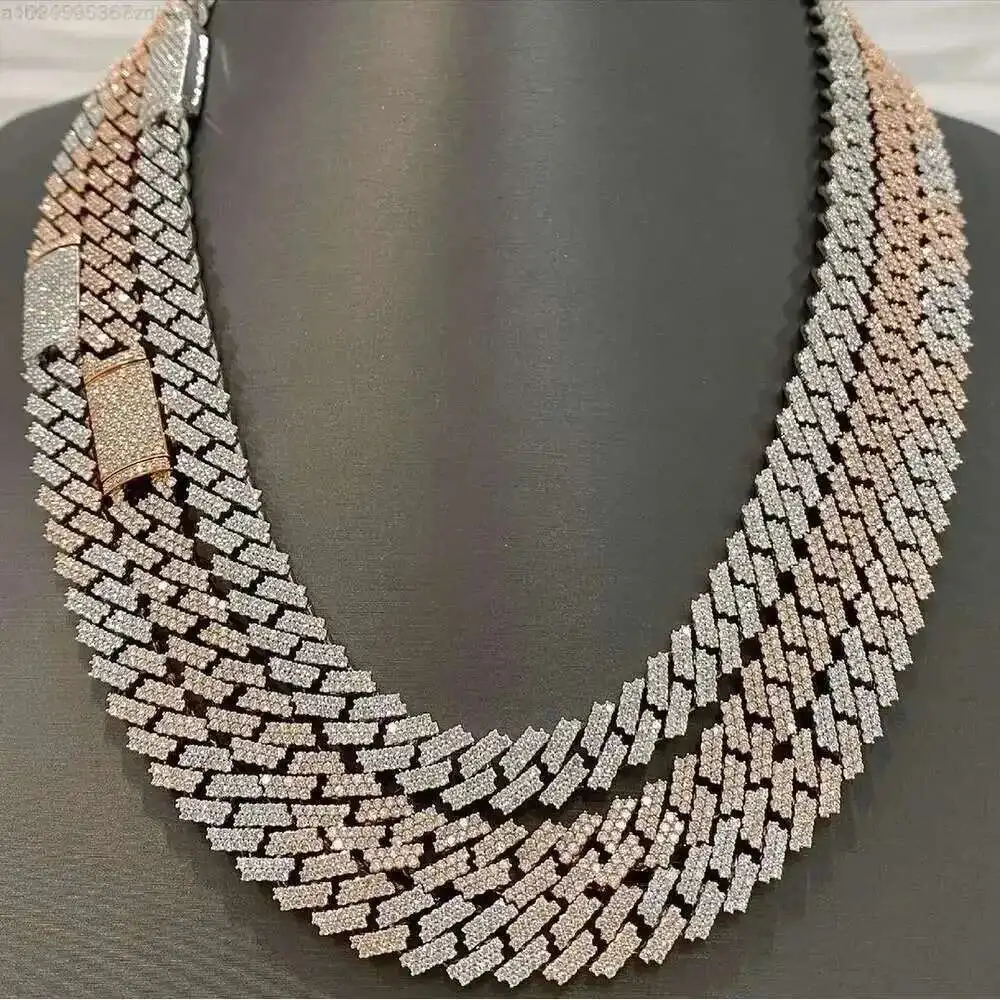 

Продажа хип-хопа Iced Out Vvs Муассанит 10 мм Мужское 925 Серебряное кубинское ожерелье-цепочка