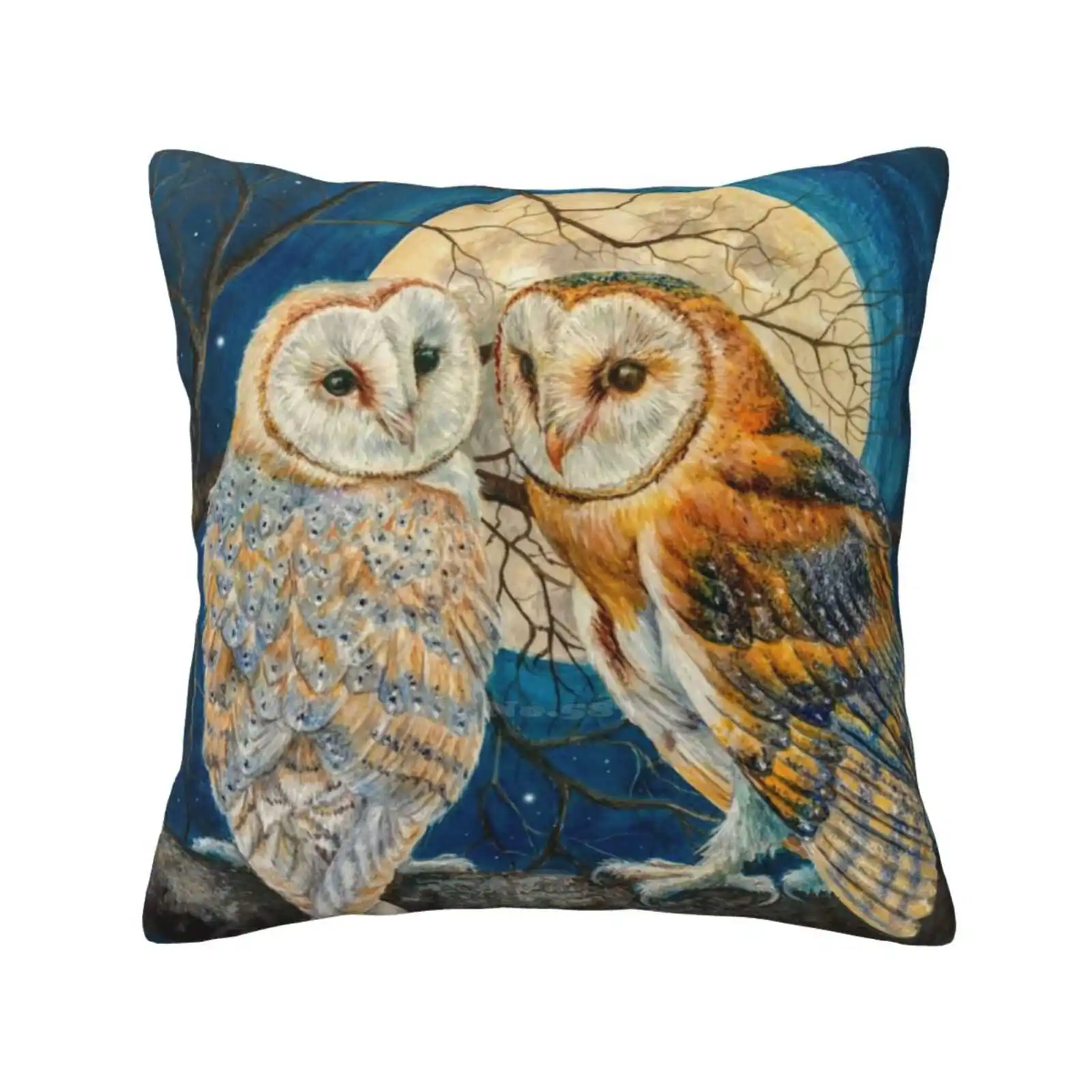 Barn Owls Under Full Moon Fashion Sofa Throw Pillow Cover Pillowcase Barn Owls Night Sky Full Moon Love Romance Nature Birds