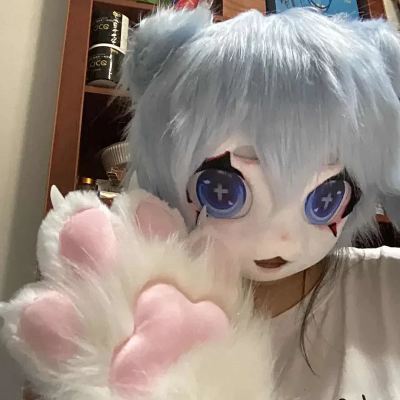 A Pair Plush Cosplay Costume Furry Color Animal Paw Gloves Cat Girl Gloves Cat Paw Cute Plush Fursuit Winter Indoor Warm Gifts