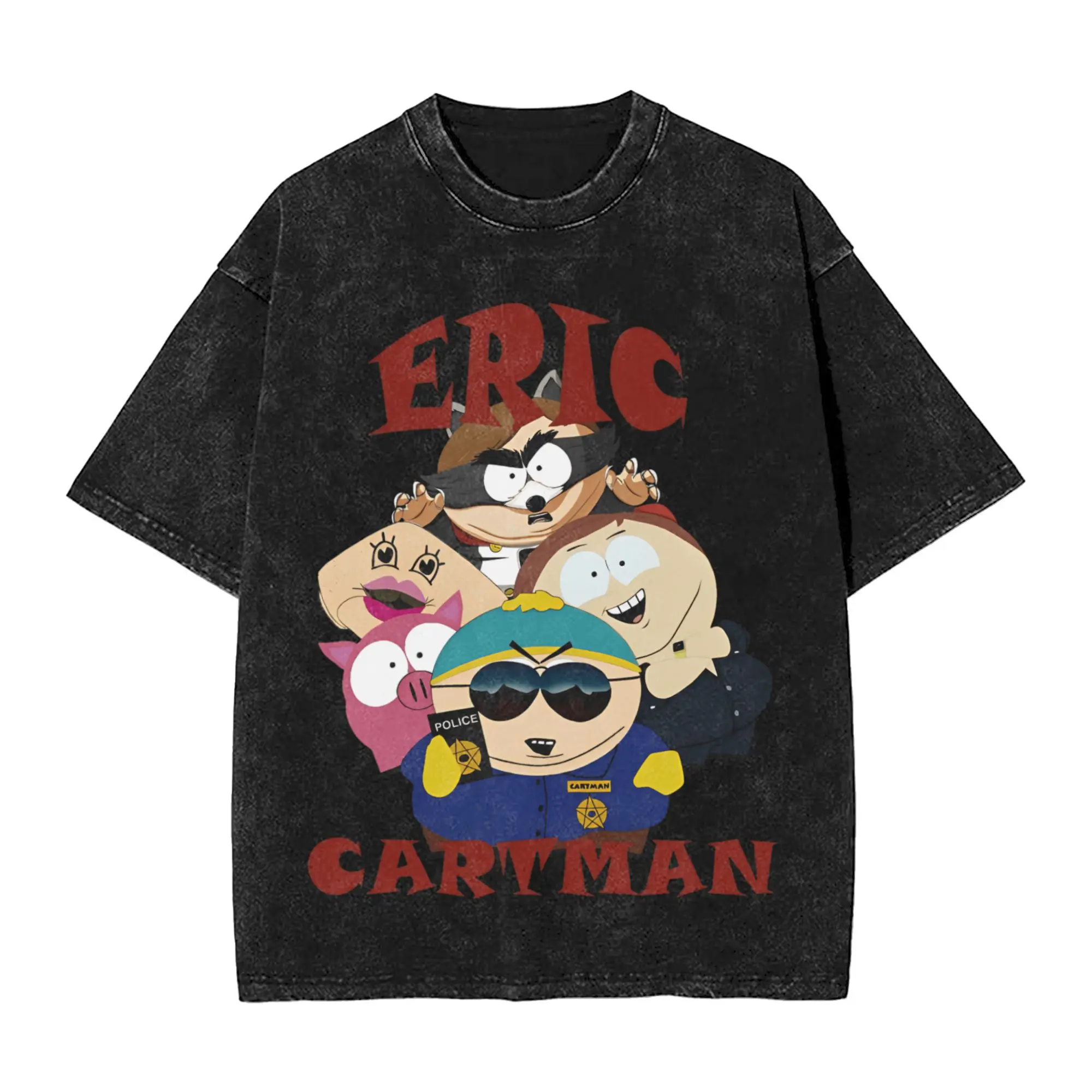 

SouthParks Men T Shirt Washed Eric Cartman Novelty Tees Short Sleeve Crewneck T-Shirts 100% Cotton Gift Clothes