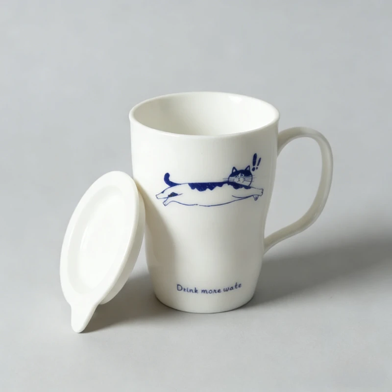 

Кружка из высококачественного белого фарфора с креативным дизайном в виде кошачьих эмоций, большая емкость, с крышкой, для дома, офиса, ежедневного использования