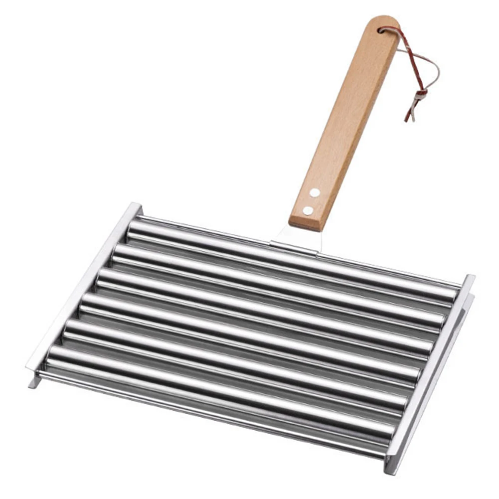 Hot Dog Roller Hot Dog Grill Roller Stainless Steel BBQ Hotdog Roller with Wooden Handle 5 Hot Dog Capacity Grill Accessories - Image 2