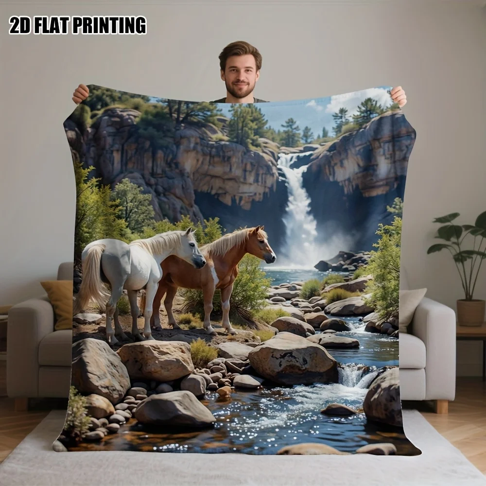 Charming Vintage Horse Throw Blanket Diverse Breed Stallion Mare Head Portrait Wildlife Pattern Cover For Daybed Sofa
