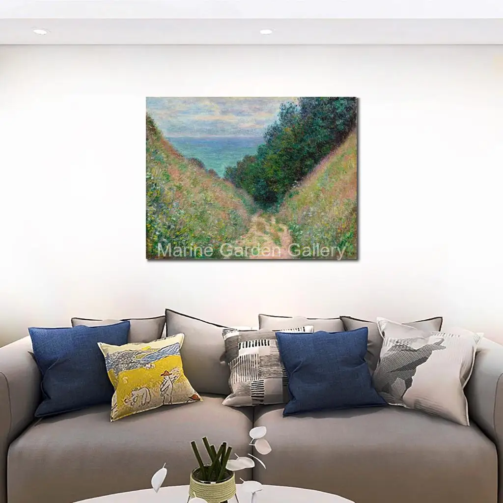 Large Oil Painting on Canvas Claude Monet Path Cavee Pourville Hand Painted Landscape Art for Kitchen Dining Room Wall Decor