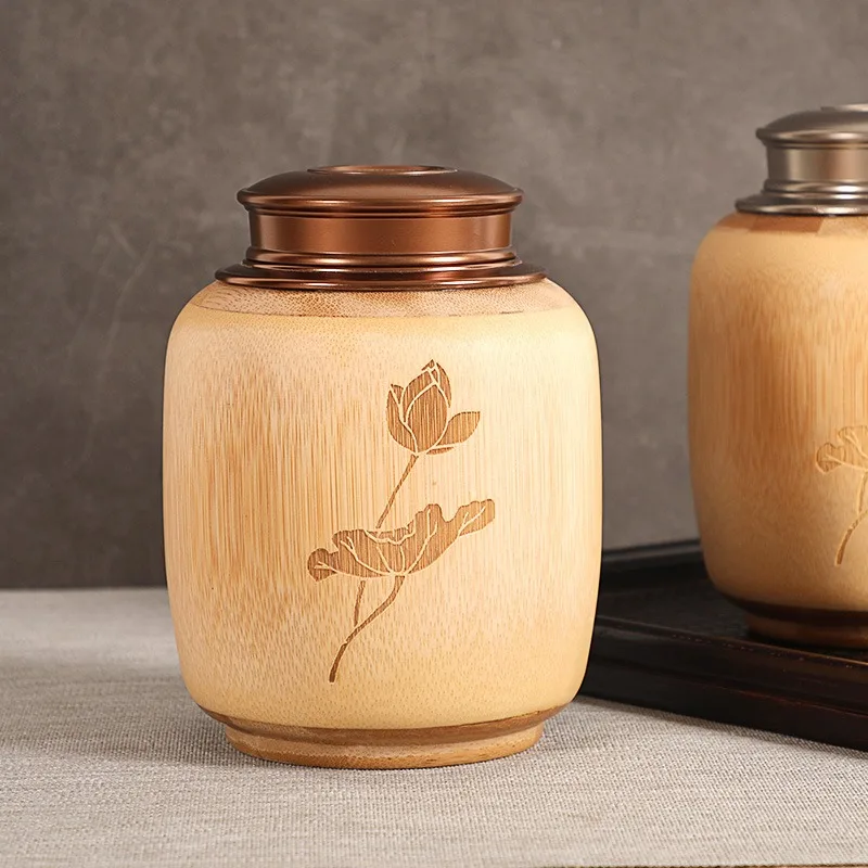 Handmade natural bamboo can, alloy cover large tea bucket packaging sealed can, bamboo tube awakening tea box
