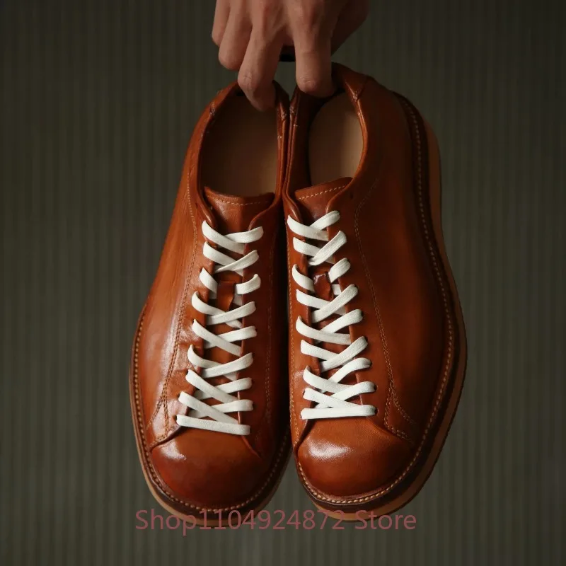 Washed Horseskin Men's Platform Shoes American Genuine Leather Wear-resistant Casual Derby Motorcycle Work Leather Shoes Male
