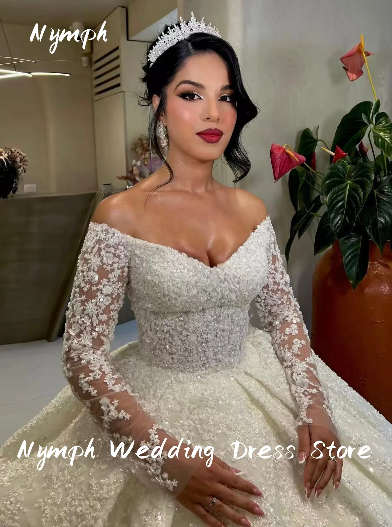 

Роскошное свадебное платье Nymph по индивидуальному заказу из органзы с вышивкой из бисера, бальное платье принцессы с круглым вырезом, платье невесты Vestido de novia