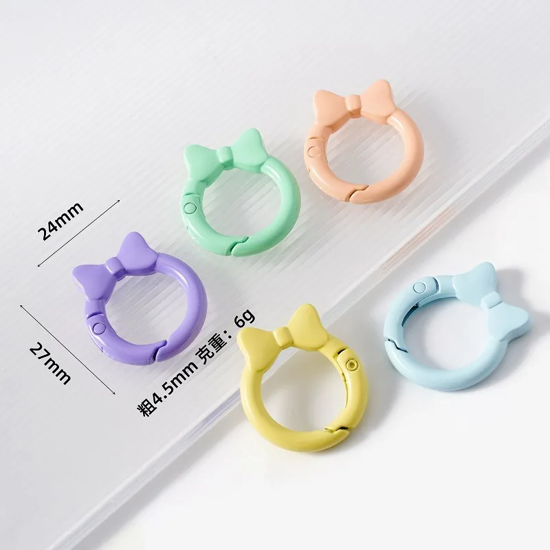 10pcs Bow Color Spring Buckle Bow Tie Open Ring Popular Light Color Spring Ring Keychain DIY Accessories Alloy Connection Ring