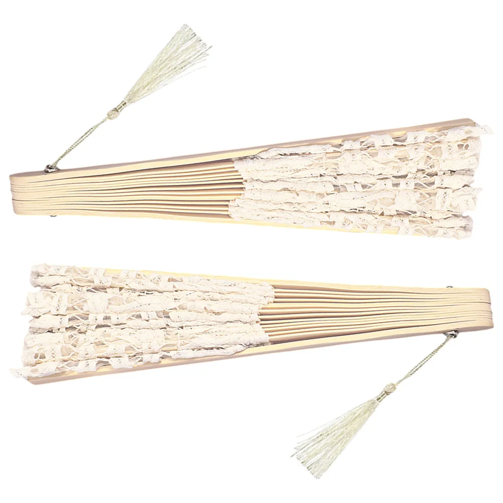 

2pcs Lace Hand Vintage Folding Fans Portable Lightweight Foldable Fan Wedding Party Cosplay Dance Props Tassel Decorative