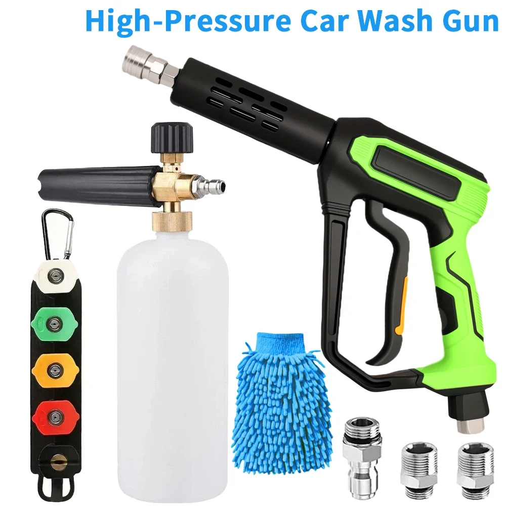 

12,4-дюймовый латунный клапан, стержень из нержавеющей стали, пистолет для мойки высокого давления, 5000 фунтов на квадратный дюйм, 1/4 дюйма, быстроразъемные адаптеры M22-14/15 и 3/8, универсальная посадка