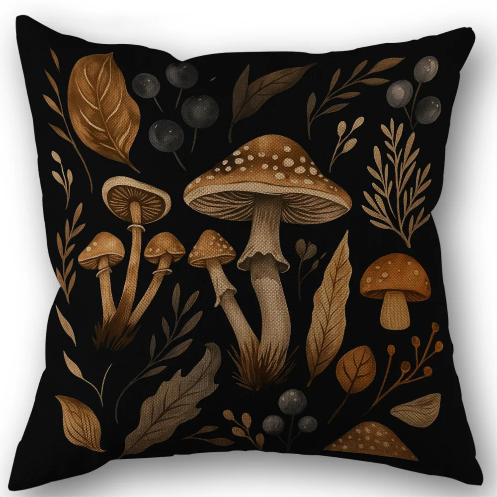 

Mushroom Pattern Pillow Cover Cactus Succulent Bonsai Decoration Linen Square Outdoor Cushion Cover Sofa Pillowcase7.3
