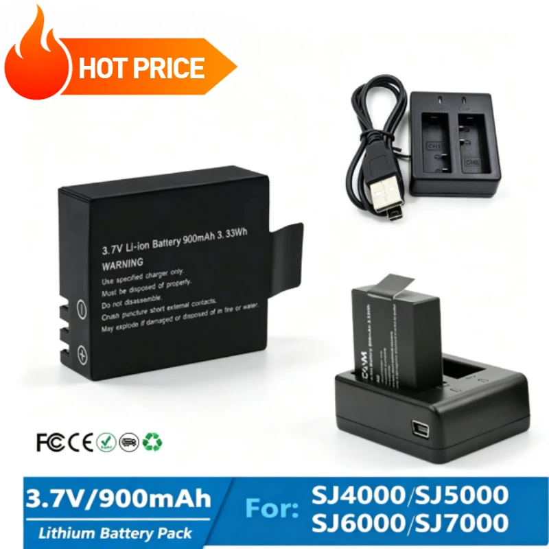 3.7V 900mAh Rechargable Camera Battery for SJCAM SJ4000 WiFi SJ5000 WiFi SJ6000 SJ7000 WIFi M10 SJ5000x Sport Action Camera DV