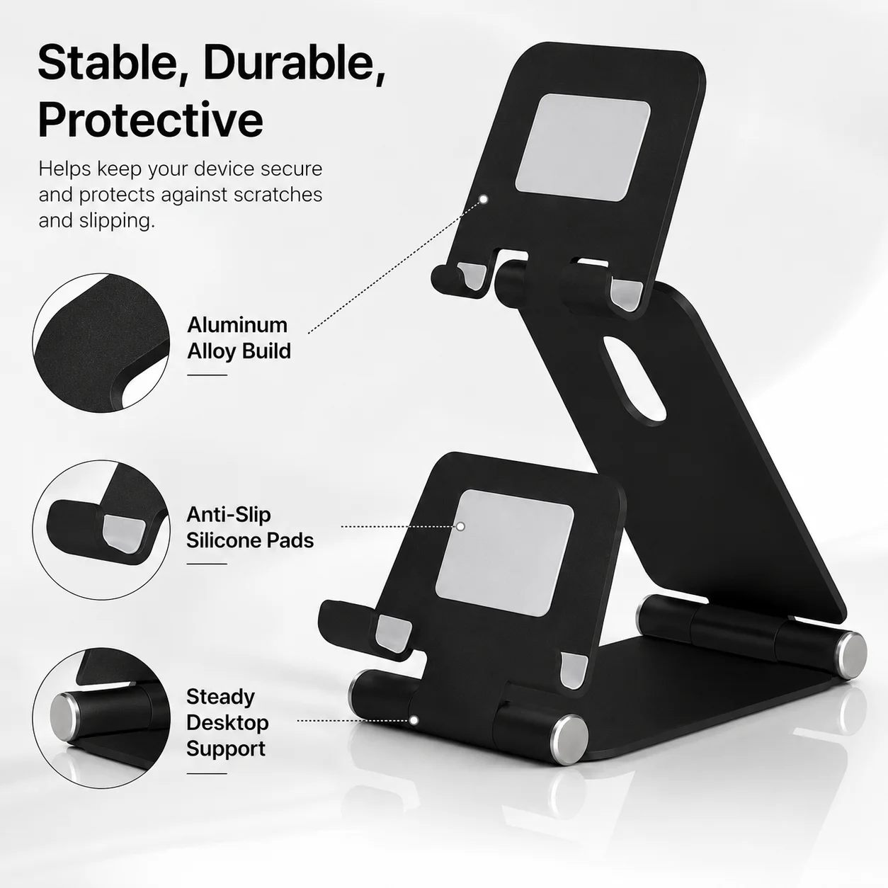 2 in 1 Foldable Aluminum Phone Tablet Stand, Dual Layer Adjustable Desktop Holder for iPad iPhone Android, Sturdy Portable