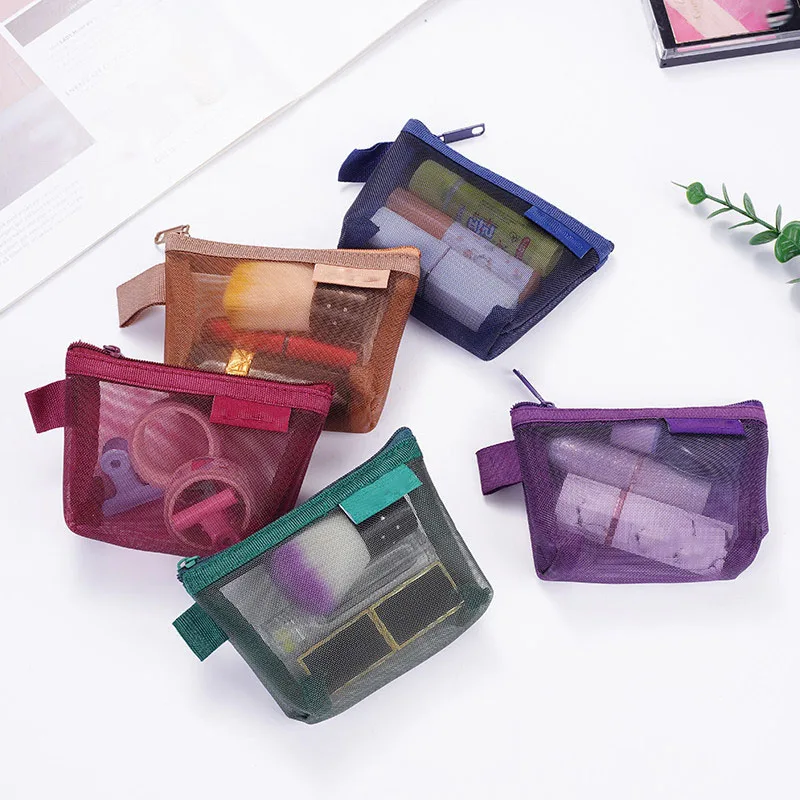 1PCS Mini Zipper Women's Mesh Makeup Cosmetic Bag Coin Purse Wallet Small Earphone Lipsticks Storage Organizer Pouch Case