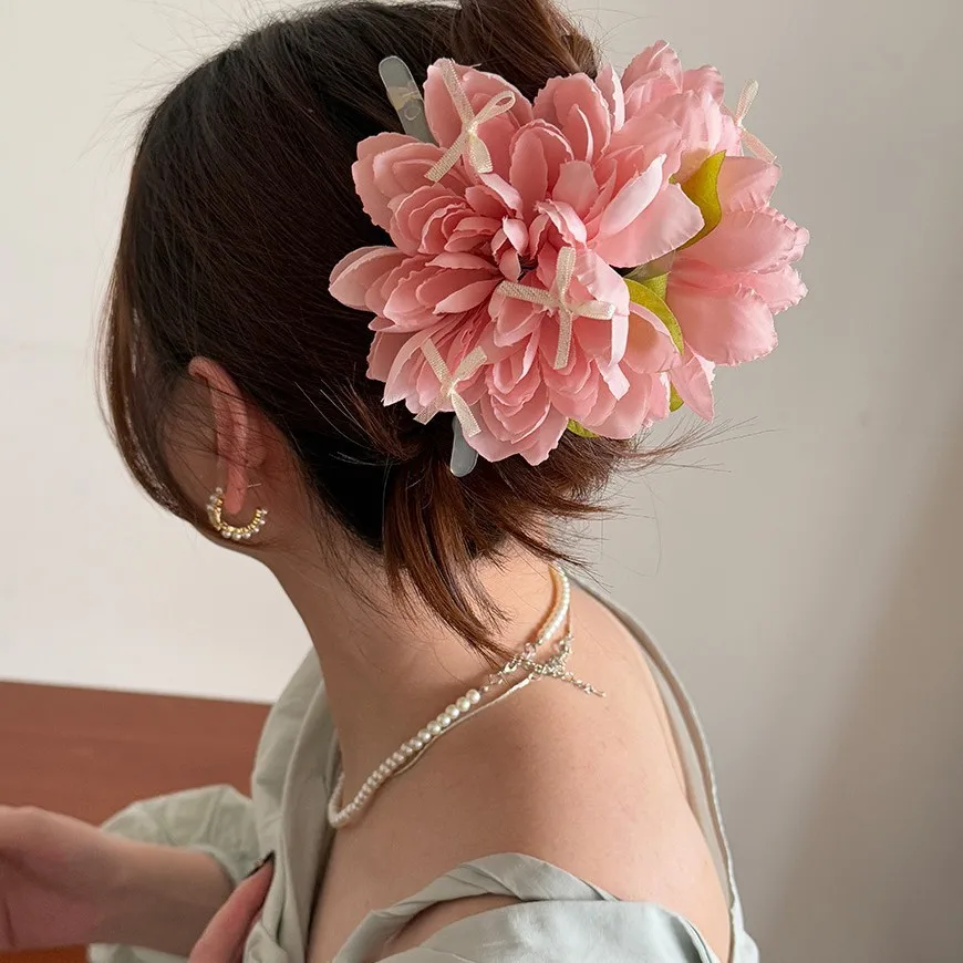 Vacation Style Simulated Flower Hair Claw Summer Super Fairy Sweet Elegant Hair Claw Clip Back Head Ponytail Clip Styling Tools