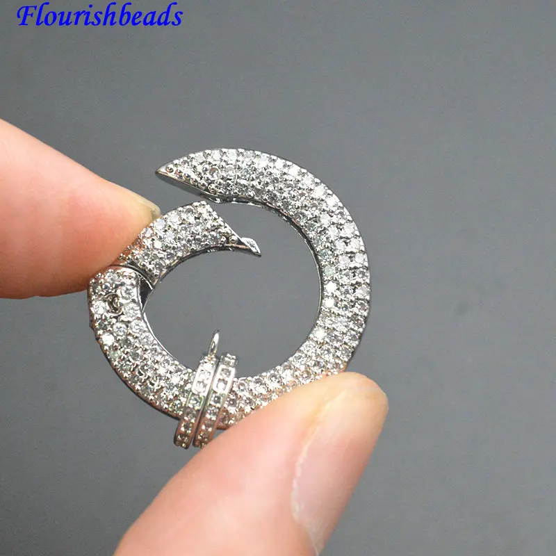5pc High Quality Paved CZ  Round Circle Spring Necklace Clasps Rose Gold Silver Gun Metal Color DIY Jewelry Finding Connectors