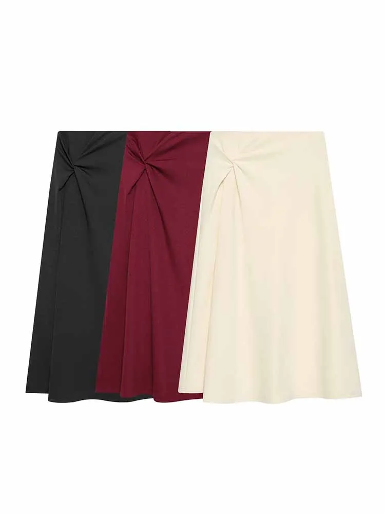 

HH New Woman Spring Fashion Simple Solid Color Elegant Twist Decoration Middle Length Skirt Female Casual Commuting Skirt