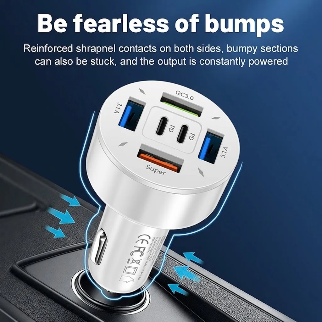 Super Fast Car Charger 6 Ports PD QC3.0 Smart Chip Trickle Charge Protection Rapid Multi-Device Adapter For iPhone For Samsung - view 6