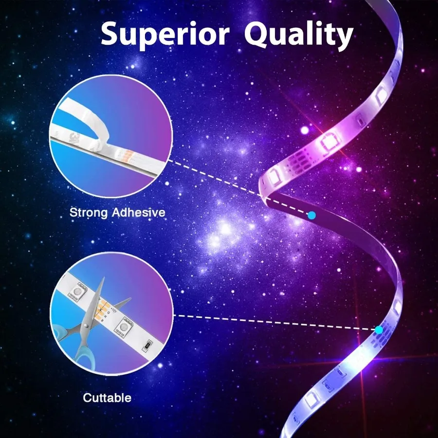 65.6FT Led Lights for Bedroom 5050 Color Changing Led Strip Lights with 44Key Remote and 12v Power ply Led Lights Strip for Hom