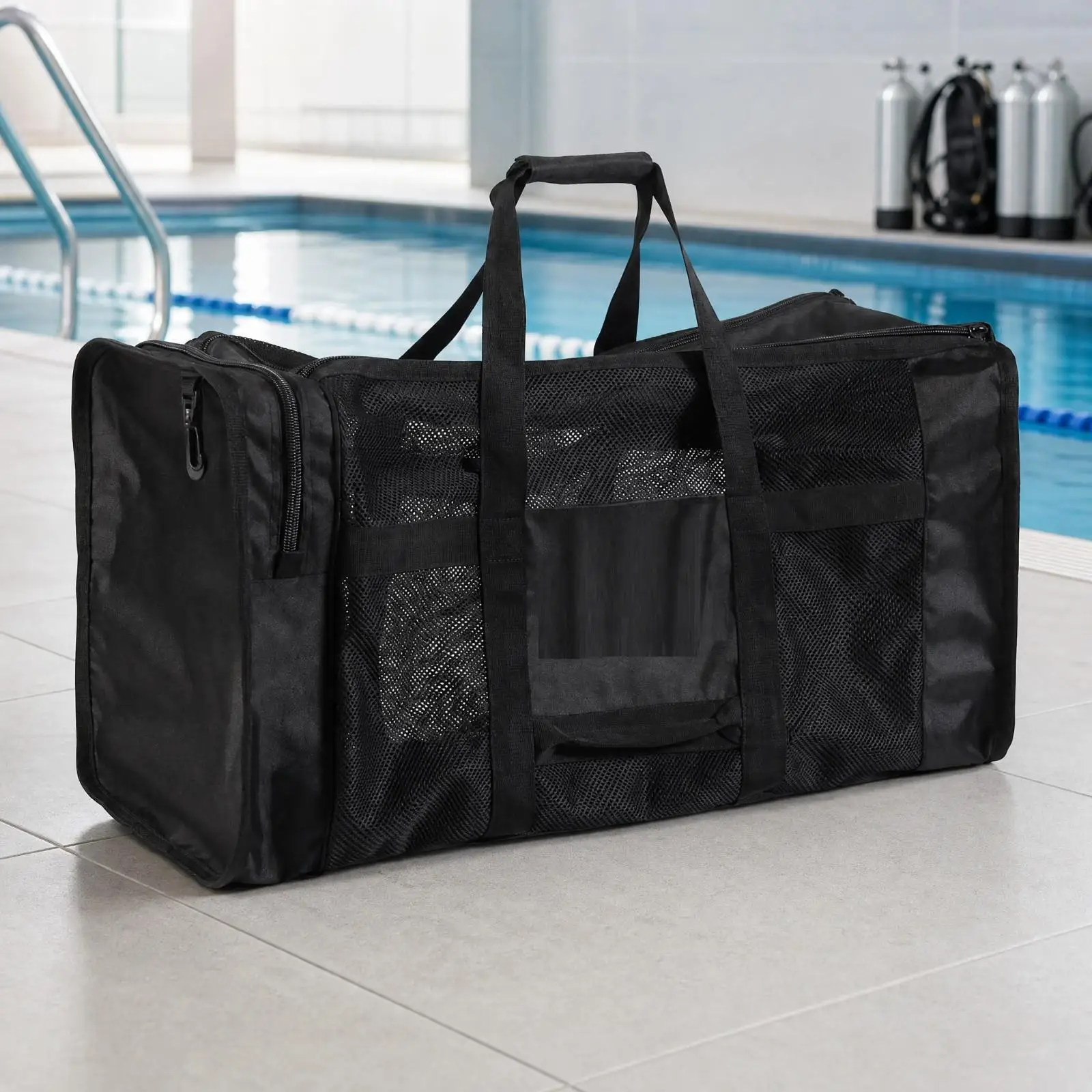 Soft Sided Dive Bag for Scuba Equipment Storage Lightweight Foldable Carryall with Side Compartments for Fins