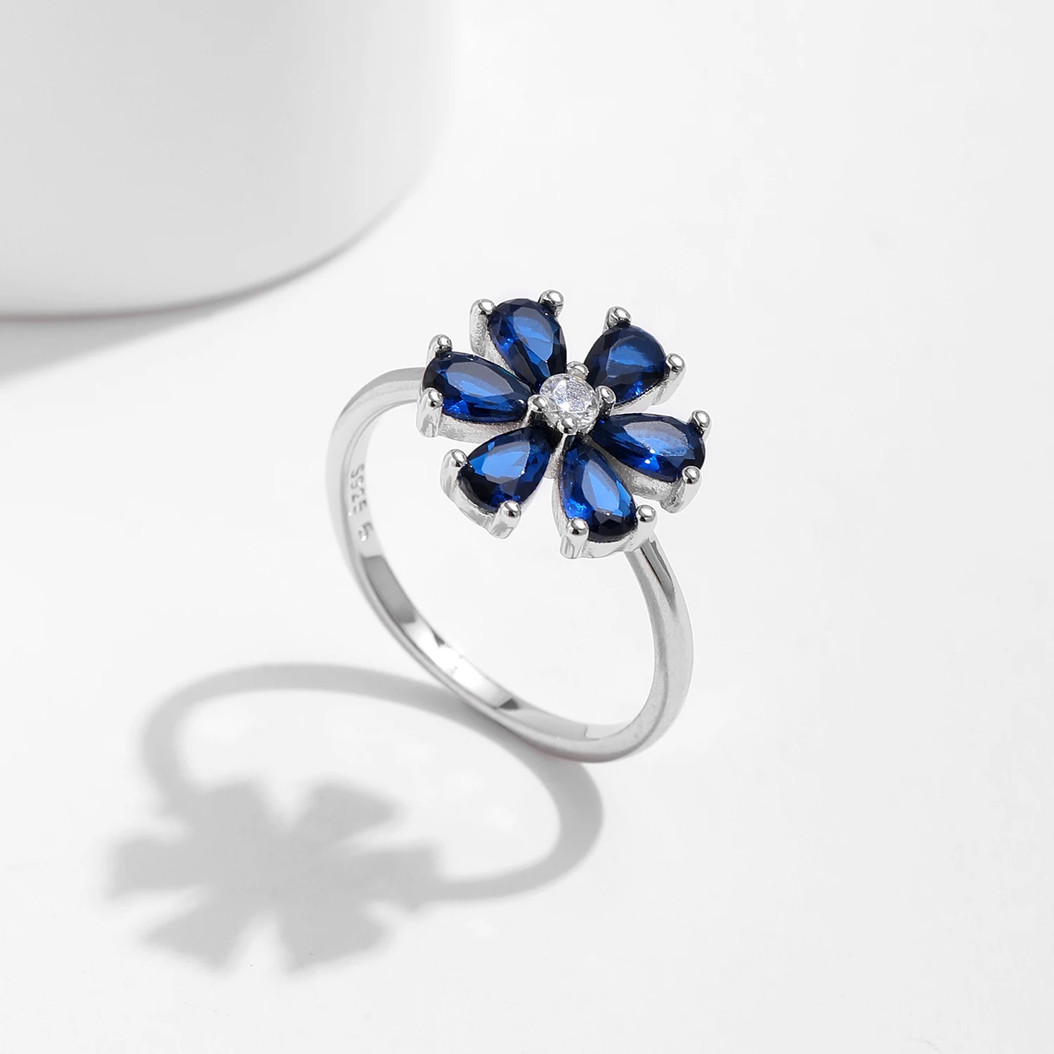 MODIAN 925 Sterling Silver Exquisite Flowers Finger Rings Royal Blue Water Drop Luxury Ring For Women Aniversary Fine Jewelry