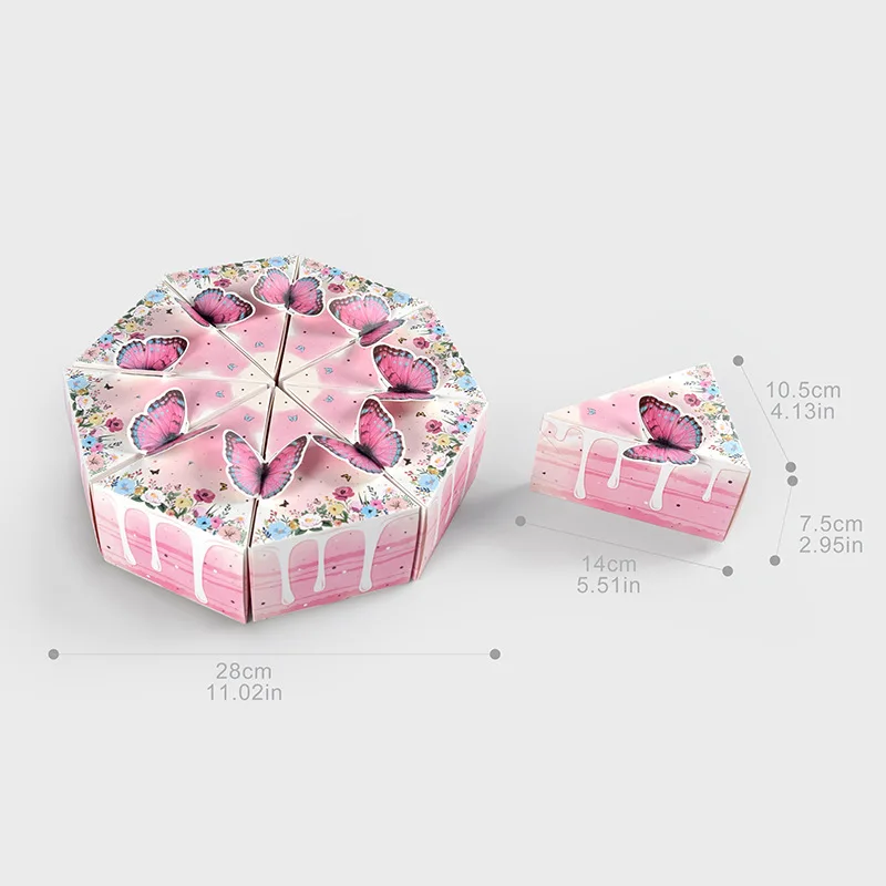 8/16 Stück Dreieckige Kuchen-Schmetterlings-Geschenkbox aus Papier, Keks-, Babyparty-, Süßigkeiten- und Dessertverpackungsbox, Kindergeburtstagsparty-Zubehör – Detail 3