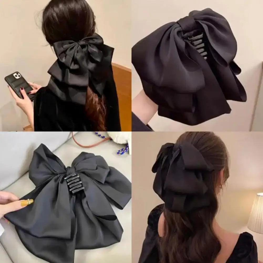 مشابك شعر سهلة الحمل، مشابك شعر أنيقة من الساتان على شكل فيونكة للنساء، مشبك شعر للرأس الخلفي مع سطح أملس أنيق للتصفيف