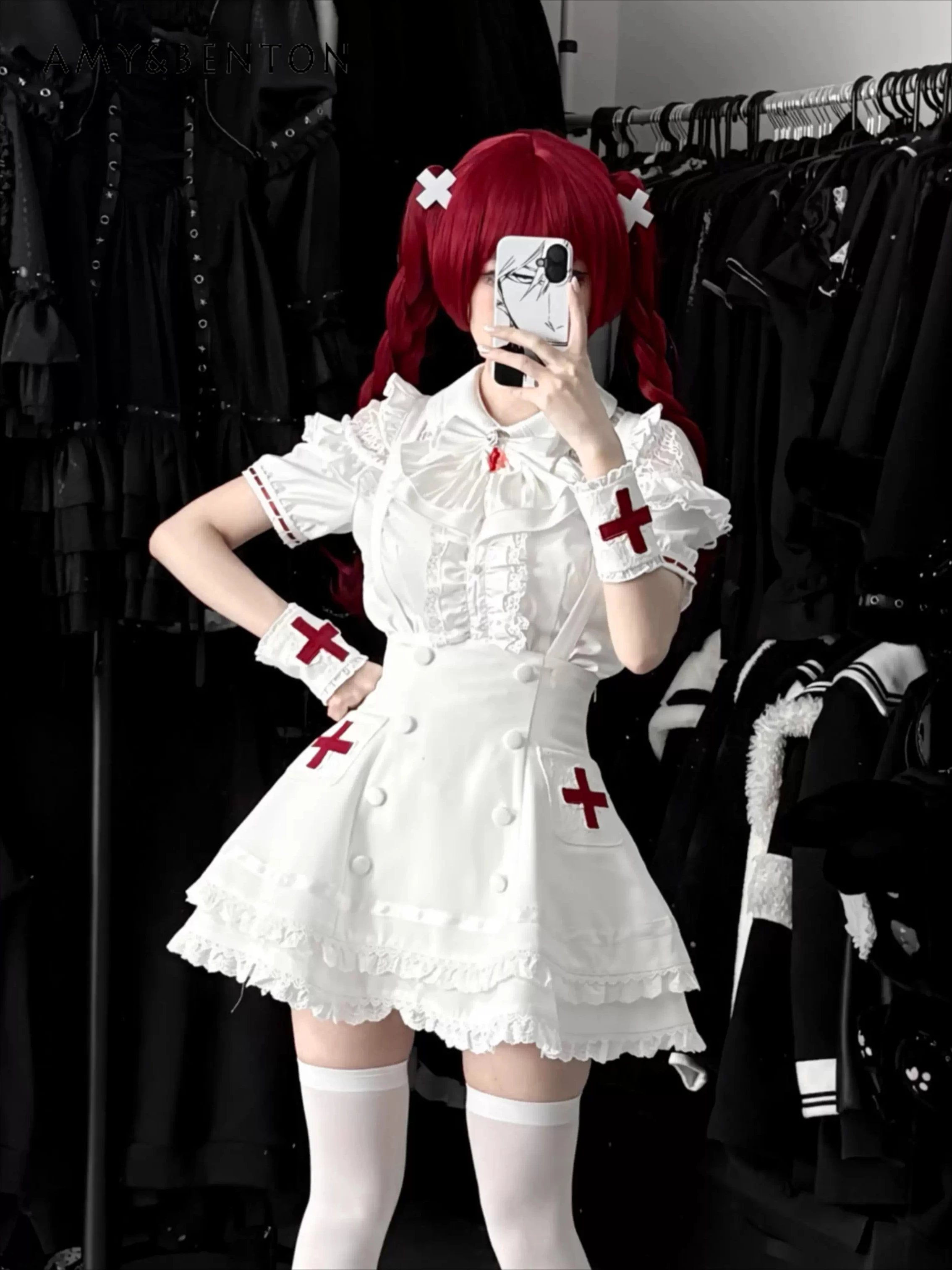 

Mine Series Mass-produced Subculture Short-sleeved Skirt Subculture Women Clothing Sweet Lace Strap Skirt Shirt Two-piece Set