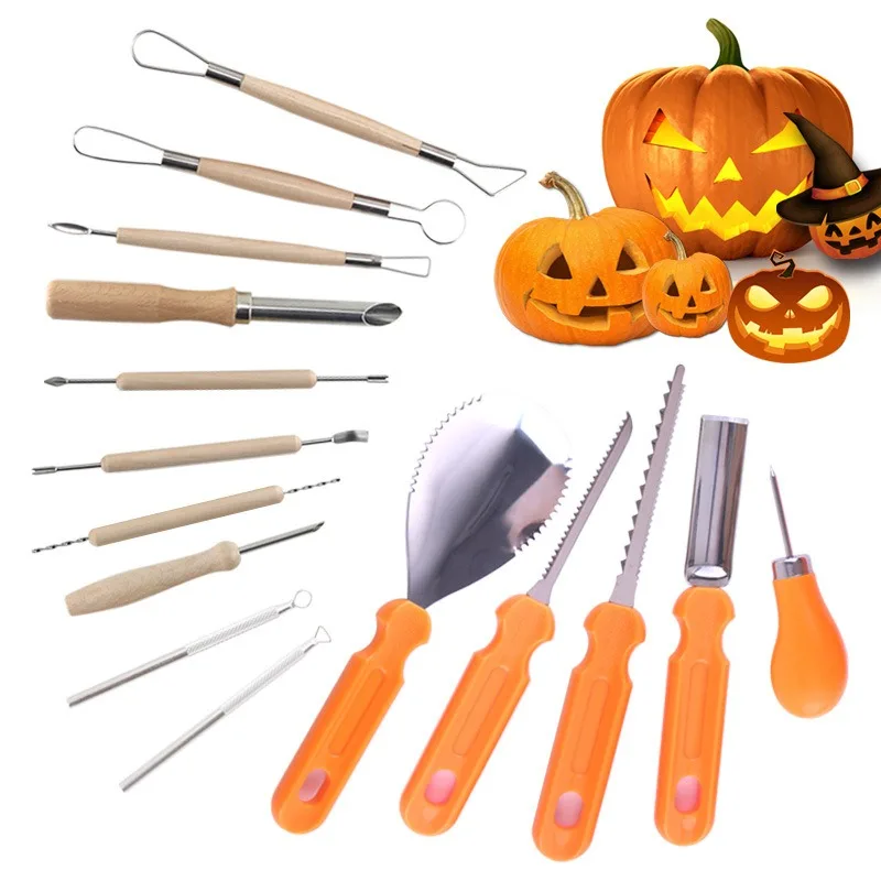 15pcs Halloween Pumpkin Carving Knife Tool Set DIY Jack-o '-lantern Decorative Carving Knife Creative Modeling Making Hand Tools