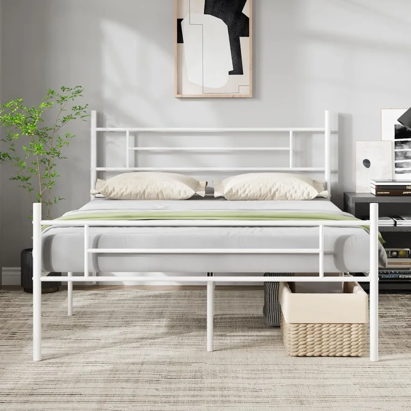 Queen Size Bed Frame with Headboard and Footboard, 14 Inch Metal Platform Bed Frame, Under Bed Storage, Strong Metal Slats