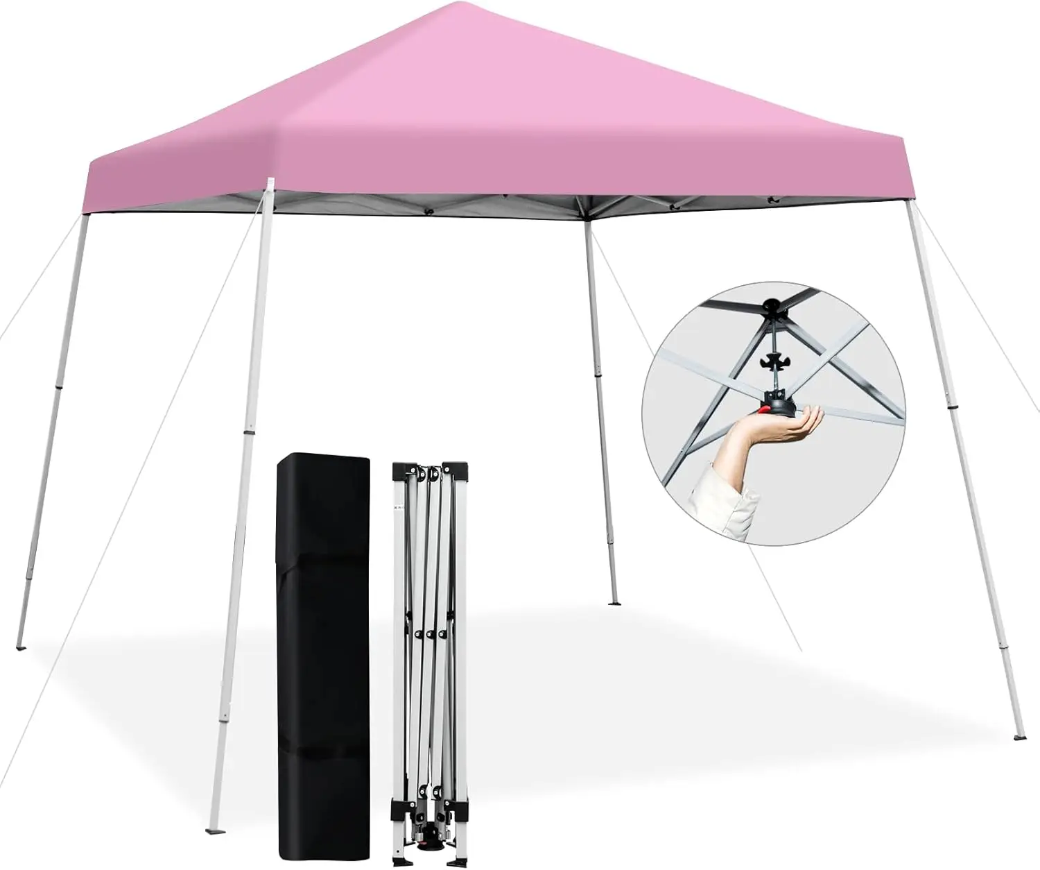 

Тент-шатер Tangkula 10x10 футов, складной, с наклонными ножками, центральным замком, защитой от солнца UPF50+, 4 колья, 8 веревок, для автомобиля