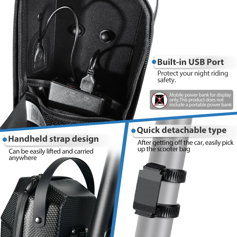 NEWBOLER Electric Scooter Front Bag Handle With USB Port Waterproof Quick Release 3L/5L EVA Large Capacity Universal Scooter image 6