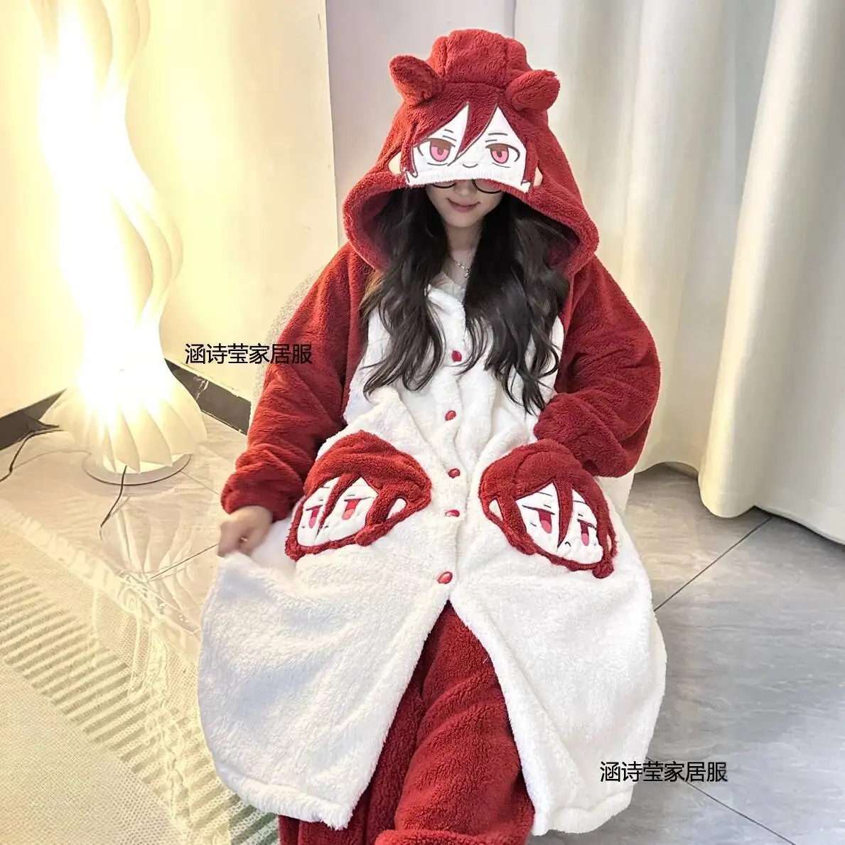 Permainan Anime Kunci Biru Bachira Meguru Jubah Malam Musim Gugur Musim Dingin Celana Panjang Bulu Karang Tebal Setelan Kartun Pakaian Santai Hangat Fem