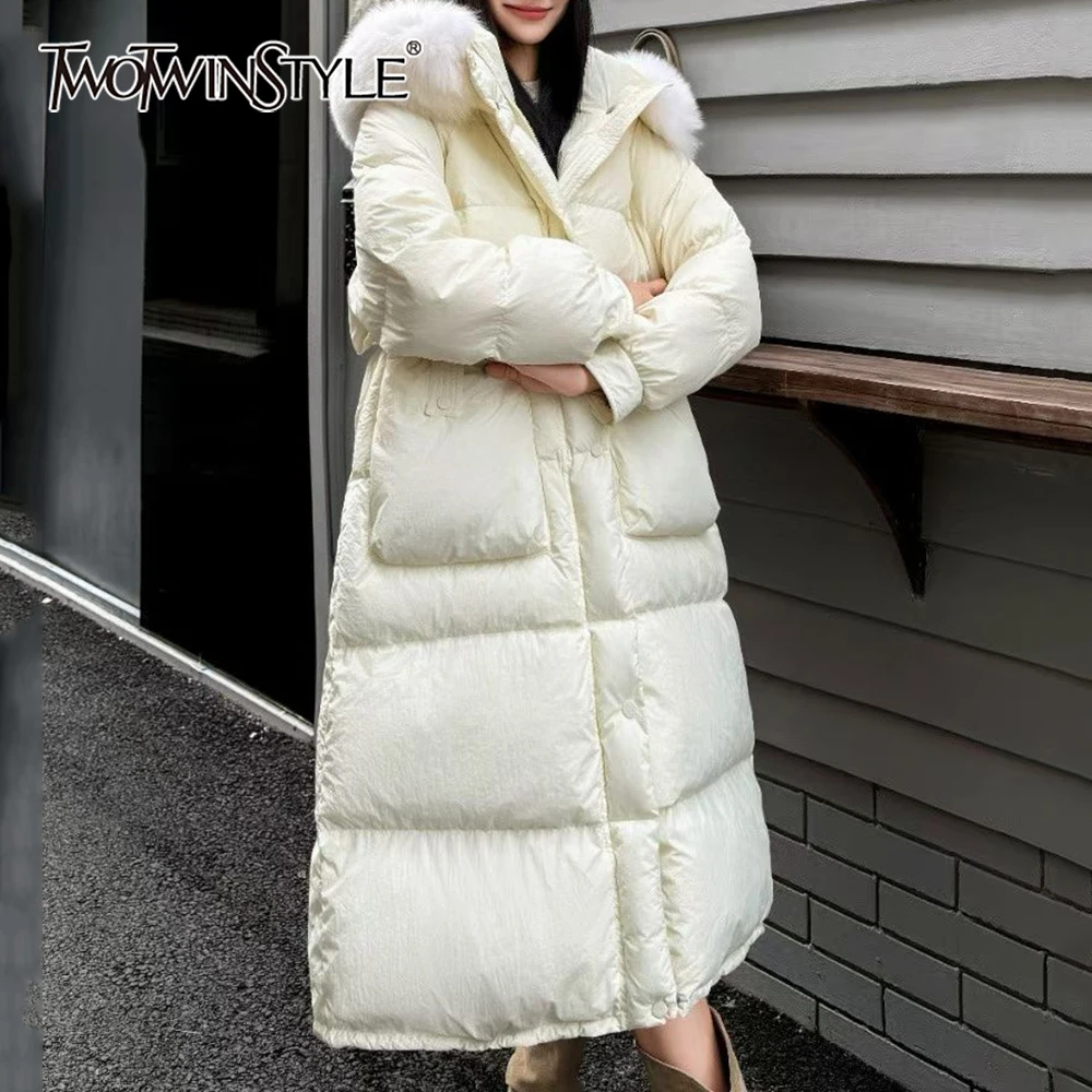 

TWOTWINSTYLE Solid Spliced Chic Jacket Female Stand Collar Long Sleeve Loose Streetwear Korean Women's Jackets Winter Fashion