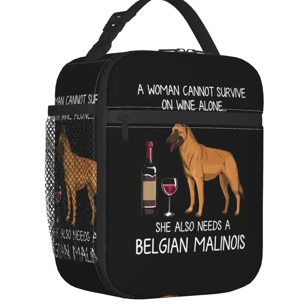 Belgian Malinois And Wine Funny Dog Thermal Insulated Lunch Bags Pet Puppy Lover Lunch Container Camping Travel Storage Food Box