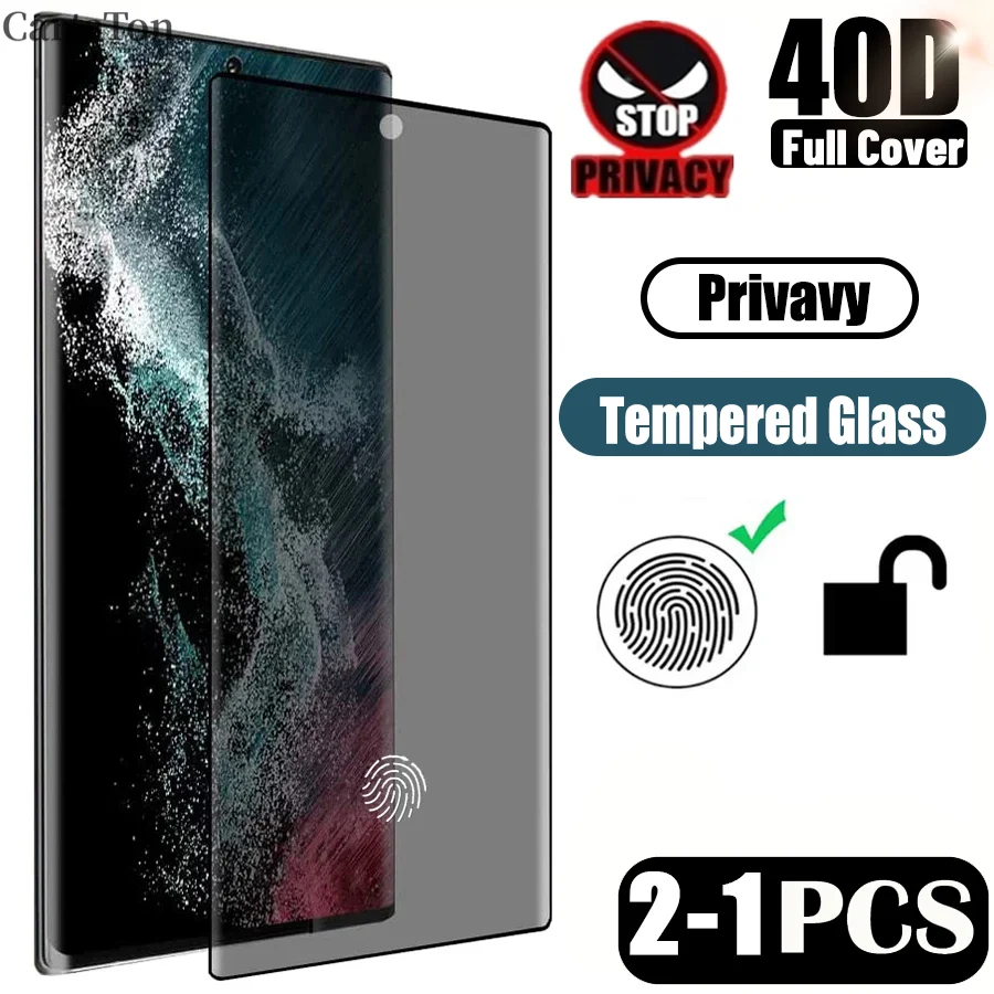 

Защитное стекло Privacy Tempered Glass для Samsung Galaxy S24 S23 S22 Ultra, антишпионская защита экрана, S21 Plus, Note 20 5G, с функцией разблокировки по отпечатку пальца