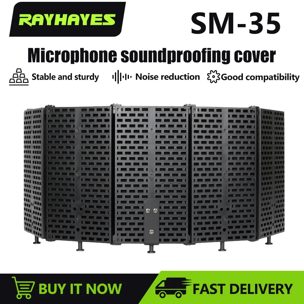 RAYHAYES SM-31 Foldable 5 Panels Microphone Isolation Shield  Sponge Soundproof Shield for Studio Recording Mic Filter Vocal