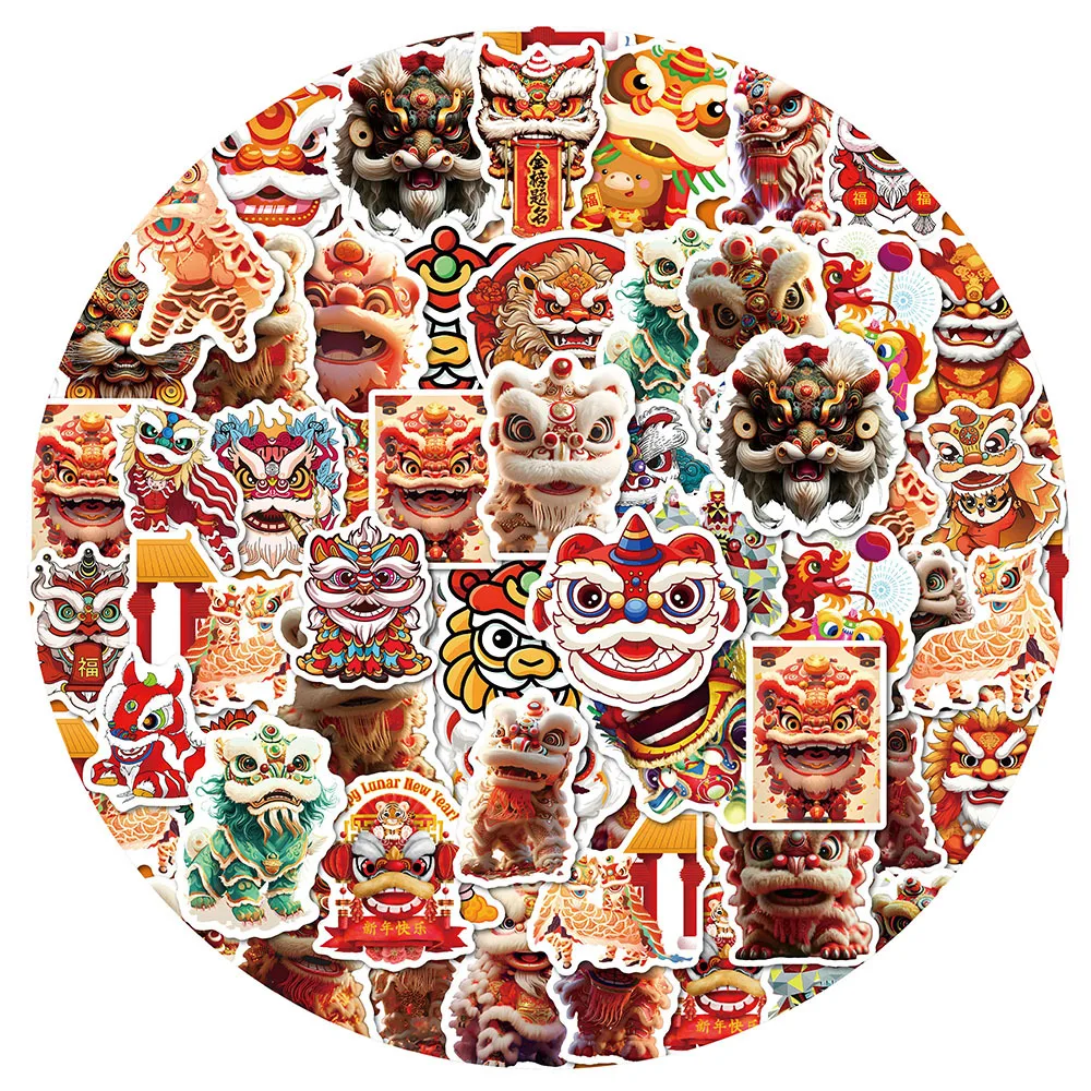 10/30/50 Uds pegatinas de estilo chino Cool Lion Dance pegatina decoración álbum de recortes equipaje portátil guitarra bicicleta monopatín calcomanías juguete