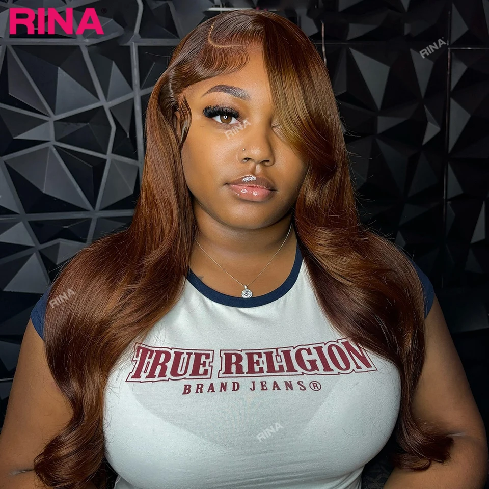 

Chestnut Brown T Part Lace Human Hair Body Wave 4x4 Lace Closure 180 Density 13X4 Pre Plucked For Women Transparent Lace Frontal