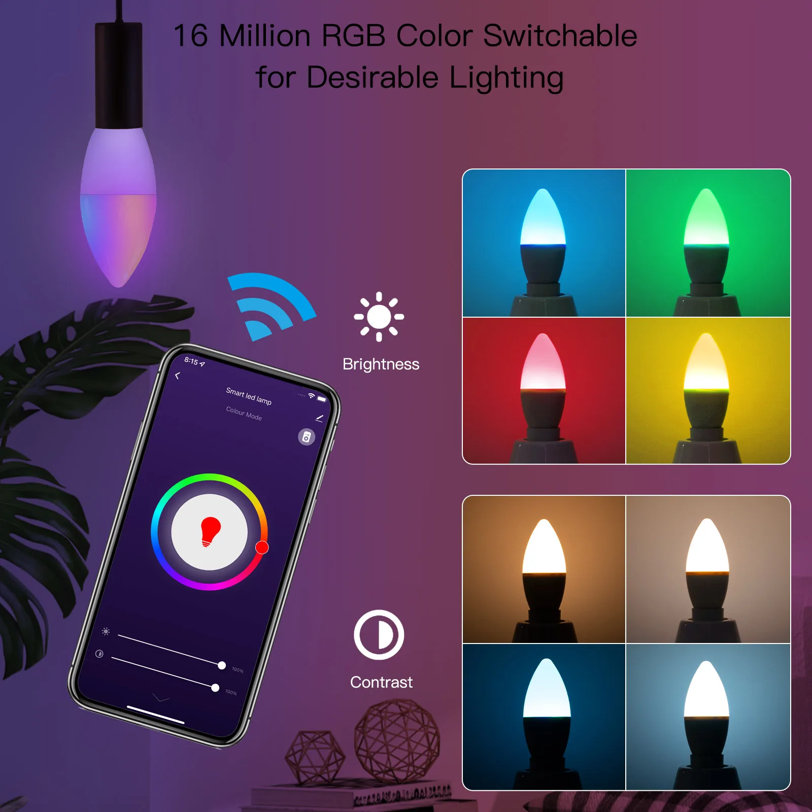 Moes WiFi Smart LEDLight Bulb E14 Candle Lamp 16Million RGBCCT 2700-6500K Dimmable Candelabra Light Tuya Alexa Google 90-250V 6W